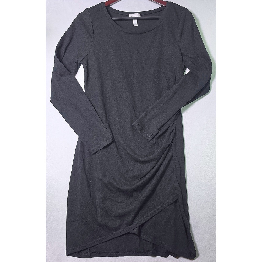 Leith Womens Black Long Sleeve Ruched Tulip Hem Sheath Dress XL